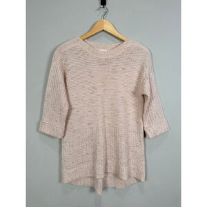 NWOT Women's Chico's Pink & Gold Metallic Knit Crew Neck Sweater L (Chico’s 1)